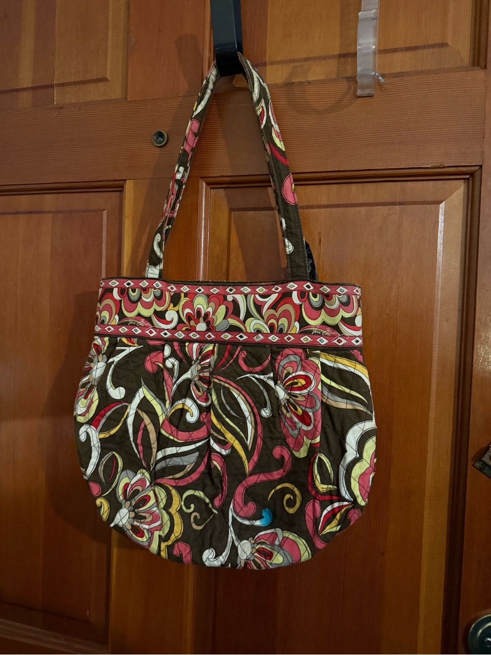 Quilted Floral Tote Bag in Brown and Pink